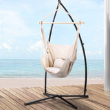 Gardeon Hammock Chair Outdoor Camping Hanging with Steel Stand Cream HM-CHAIR-PILLOW-CREAM-X