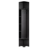 Artiss Corner Bookshelf 6-Tier Shelving with Coat Rack Black FUR-AE-DS-COR-BK