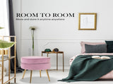 Ottoman Foot Stool Velvet Fabric Metal Leg Round PINK V274-FT-VST-1596-PK