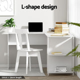 Artiss Home Office Desk and Chair Set, 136cm L Shaped Computer Desk with Shelves & Cable Management, FURNI-DESK01-MESH-GY-WH