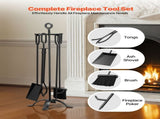 Fireplace Tool Set, 5 PCS Tool Set and Holder with Four-Prong Stand, Tongs, Ash Shovel, Brush, V952-BLGJTJ5JTSZGDJ6II001V0