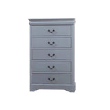 5 Pieces Bedroom Suite in Solid Wood & MDF King Size Grey Colour Bed, Bedside Table, Dresser & V43-BDS-SPNC-5PC-TBY-DRS-K