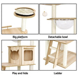 i.Pet Cat Tree Tower Scratching Post Scratcher 174cm Wood Bed Condo House Ladder PET-CAT-WOOD174-BE
