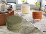 2X Round Stacked Ottoman Stool Teddy Fleece Fabric Foot Rest 38cm ORANGE V274-FT-STP067-OG2