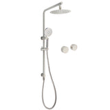 Brushed Nickel Dual Shower Set Sliding Rail Arm 8" Round Head Handheld Twin Taps Valve V1233-S4902BNHR002M4CNKSR108NKC0292BN