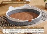 Handwoven Cotton Rope Cat Bed with Adorable Cat-Ear Design, Breathable Oval Nest with Front Opening V1341-ZY-XQJER22K-G1