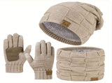 Men'S Winter Hat Men'S Gloves Men'S Scarf Winter Hat And Gloves Set Men'S - Beige - Size L V1347-922-55544-BEG-L