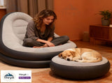 Large size inflatable sofa with foot pedal / foot stool Large size wide seat deep sitting feeling, V1102-M-SHOE-32531-GRAY-13A24120