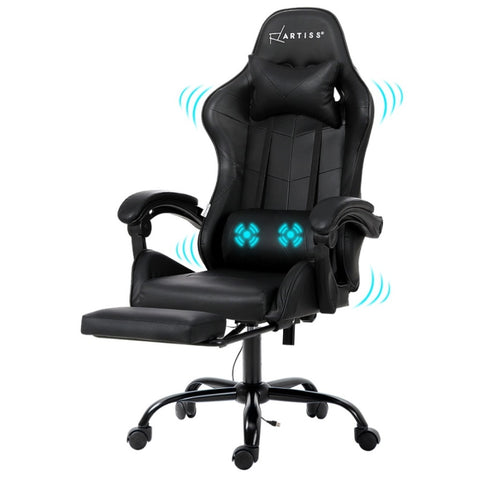 Artiss 2 Point Massage Gaming Office Chair Footrest Black MOC-GC-2P-BK