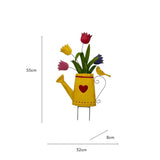 Flowers In Yellow Watering Can Garden Stake 55cm V637-71302FLW