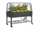 Green Fingers Mobile Raised Garden Bed with Net Cover Storage Shelf for Tomato Vegetables Herb GB-AG-PLAT-GH-GR