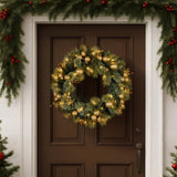 Christabelle 61cm Christmas Wreath Glittery with LED Lights Golden Baubles Front Door Decoratio 112_SENG61