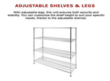 Modular Wire Storage 150x60cm Steel Shelving Chrome With Fixed Legs For Garage Warehouse Or Kitchen V63-841071