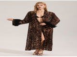 Women's Sexy Leopard Long Sleeve Print Satin Robe - Breathable Luxury Satin Chiffon Housecoat & Long V888-ELOSUNG49236