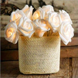 50 White Rose 3D Fairy Lights 5M LONG String, Battery Indoor & Outdoor Decorations Wedding V382-WHITEROSEBATT50