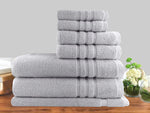 7pc classic dobby stripe cotton towel set 650gsm silver V517-AM7PC-SIL