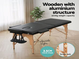 Zenses Massage Table 70cm Portable 2 Fold Wooden Beauty Waxing Therapy Bed Black MT-WOOD-2FOLD-BK-70