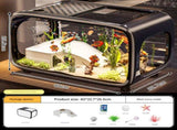 Black Modern Desktop Aquarium & Turtle Tank - Panoramic Viewing Fish Tank with Basking Platform & V888-ELOSUNG34561