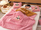 Pink Padded Thickened Hat Bear 2-in-1 Foldable Car Pillow Blanket - Cozy 40x40cm Pillow, Unfolds to V888-ELOSUNG33271