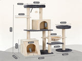 i.Pet Cat Tree Tower 133cm Rotatable L-Shape Design Scratching Post Furniture Scratcher House Grey & PET-CAT-ROT-M133-GRBE