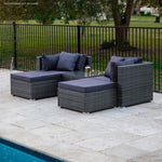 LONDON RATTAN 4 Seater Modular Outdoor Lounge Setting with Coffee Table, Ottomans, Grey V219-OTDOLSLR4SGY4