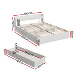 Artiss Bed Frame Queen Size Mattress Base wtih Charging Ports 2 Storage Drawers WBED-AURA-Q-WH-ABC