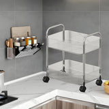 2 Tier Plastic Rolling Utility Cart With Handle, Movable Storage Organizer With Wheels, V1366-AZ2-W-12700
