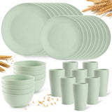 Camping Plates Cups and Bowls Set Green Reusable Microwave Safe Lightweight Unbreakable Plastic V1107-122-29070-BLU-32PCS