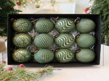 Vintage Embossed Christmas Baubles 8cm, 12 Pack Green Ornaments, Rustic Textured Vintage Balls, V1221-XM-LB2794-GM111