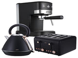 Pronti Breakfast Set with Rose Gold Kettle & Toaster with 1.2L Espresso Machine - Black KT-TS-850D-BK