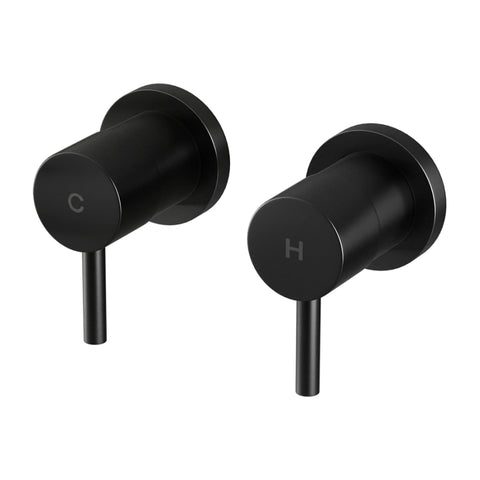 Cefito Basin Twin Tap Wall Round Brass Faucet Shower Bathtub Black TAP-A-TAPS-RO-BK