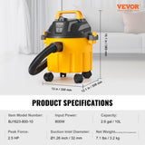 VEVOR Wet/Dry Shop Vacuum Vac 10L 2 Peak HP w/ Nozzle Rich Attachments Yellow V952-SYGSZKXCQ10LIYALNV3