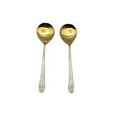 Gold Serving Spoons with White Enamel Handles | Set of 2 | Elegant Serveware V1026-KLC3222/1716