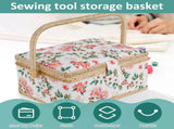 Sewing Basket with Removable Tray, Pin Cushion and Floral Fabric Organizer for Craft Supplies V1188-MS-721-283