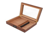 Cigar Humidor Box Portable Cedar Wood Glass Top Cigar Storage Case with Digital Hygrometer Brown V1294-YM0626-3117230001411