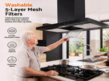 Devanti 90cm Island Rangehood Ceiling-Mounted 3-Speed Touch Control LED Black RH-ISL-90-BK