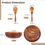 Acacia Wood Salad Bowl Set, Large Wooden Salad Bowl with Serving Utensils, 9.33" Bowl, 10.23" Spoon V1369-AZ3-W-08760