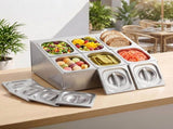 5-Star Chef 6 Pan Food Serving Display Container Stainless Steel Food Container Lids FD-6PAN-SS