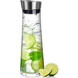 Glass Carafe, 1 Liter Leak Proof Glass Carafe With Stainless Steel Flip Lid For Water, Milk, Juice V1188-MS-227-2159