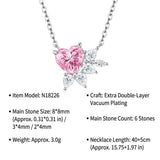 Elegant Pink Heart Moissanite Necklace in Sterling Silver with Sparkling Teardrop Accents, V1341-ZY-7GRWNFLP-MOISSANITE-PREMIUMS925
