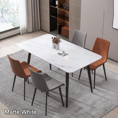 120x60cm Matte White Minimalist Slate Kitchen Dining Table Marble Lunch Dinner Table Solid Metal V255-120MATTEWTABLE