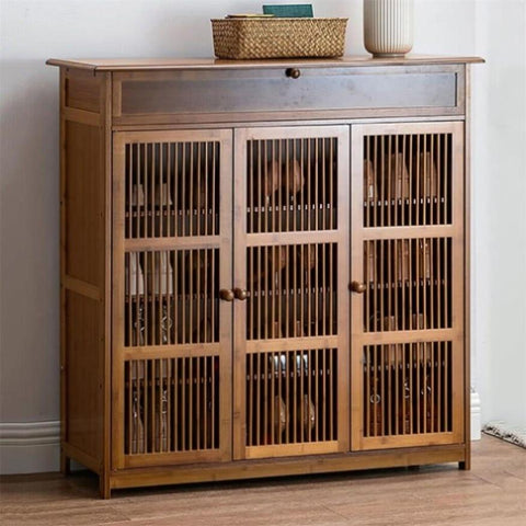 XXL 4-Tier Bamboo Shoe Rack Cabinet with Doors, Drawers V178-66783