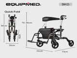 EQUIPMED 2-in-1 Foldable Aluminium Walking Frame Rollator and Transit Wheelchair with Bag, Titanium V219-EQHCRL21A
