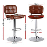 Artiss 2x Bar Stools Kitchen Swivel Gas Lift Counter Chair Tuft PU Leather Brown BA-K-778-BRX2