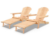 Gardeon 2PC Adirondack Outdoor Chairs Wooden Sun Lounge Patio Furniture Garden Natural FF-BEACH-CHOTTO-NTL-2X