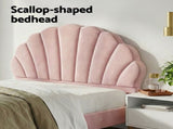 Artiss Double Bed Frame Scallop Headboard Pink Velvet with 2 Drawer Bedside Table BFRAME-SET-ROSY-BS-03