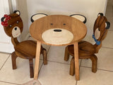 Children's furniture Set Bear Table and 2 Chairs -natural wood handmade and solid build V277-PLANETHOLLYWOODBEARTABLESET