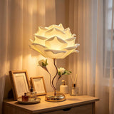 Rose Flower Table Lamp Aesthetic Bedside Desk Nightstand Cute Room Pink White Decor Gold Metal V1107-124-56878-WHI