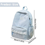 1Pcs 16.93in Cute Polka Dot Coquette Aesthetic Backpack, Lace Trim Water Resistant Nylon Daypack, V1366-AZ2-W-21383