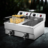 Devanti 20L Electric Commercial Deep Fryer Double Baskets Oil Taps 6000W CDF-DR20-DOUBLE-SI